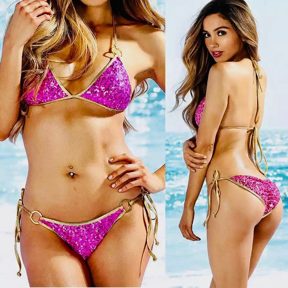 NWT S/M Competition Magenta scrunchback sequin price is fairly firm